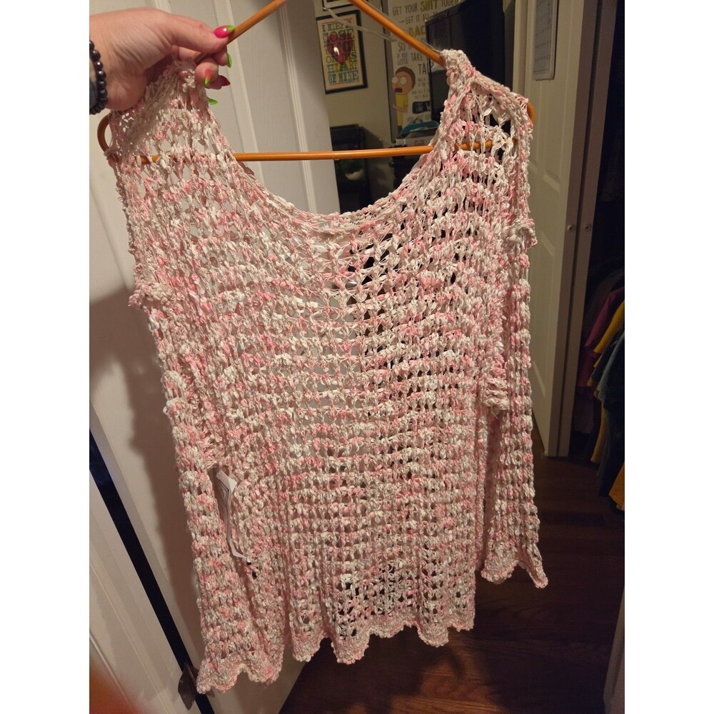 Crocheted Pink and White LS Top